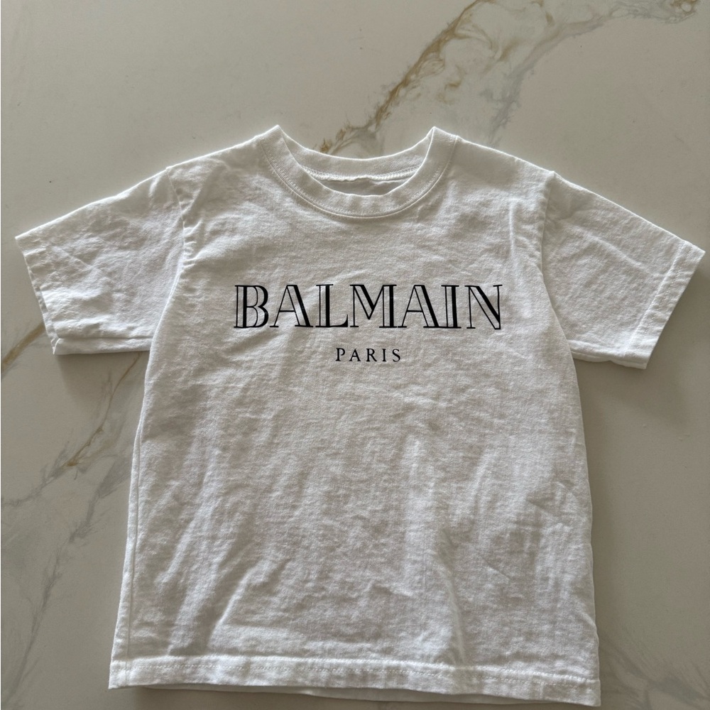 Balmain Kids White Tee with Black Logo